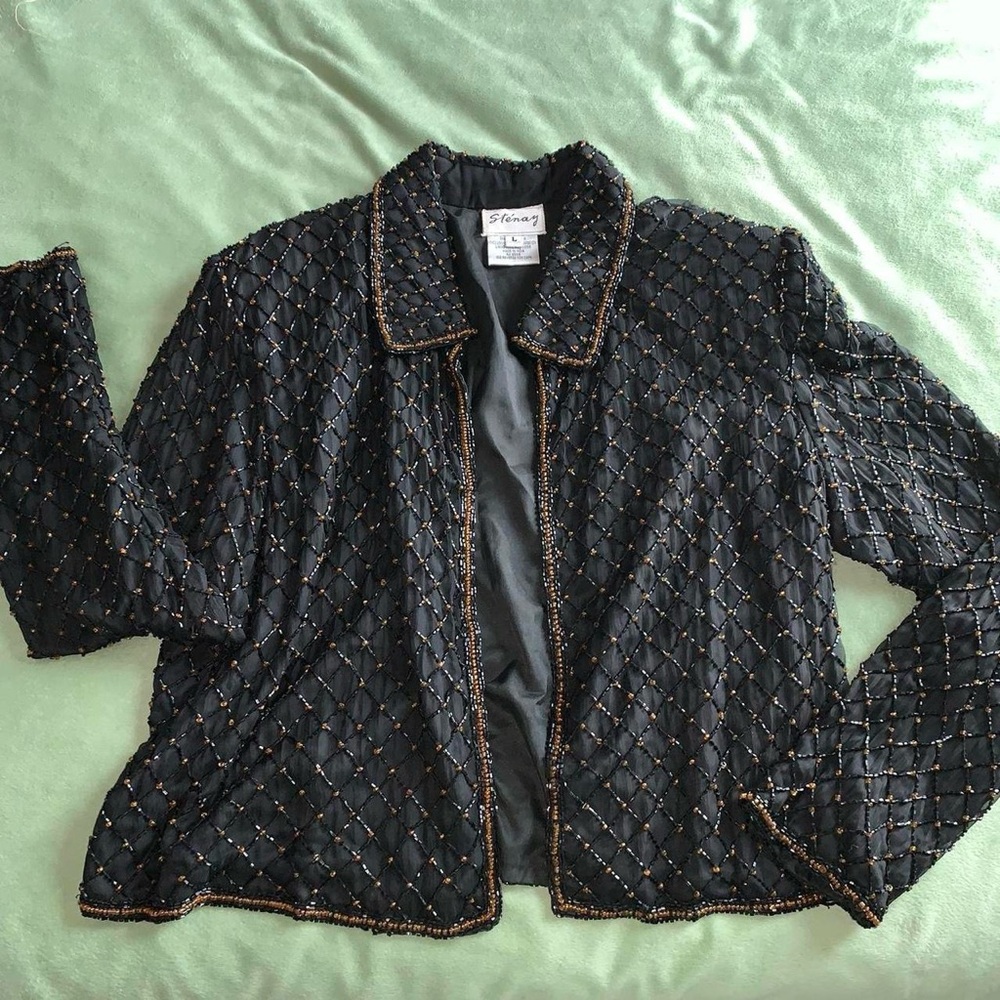Vintage Stenay Black Beaded Blazer